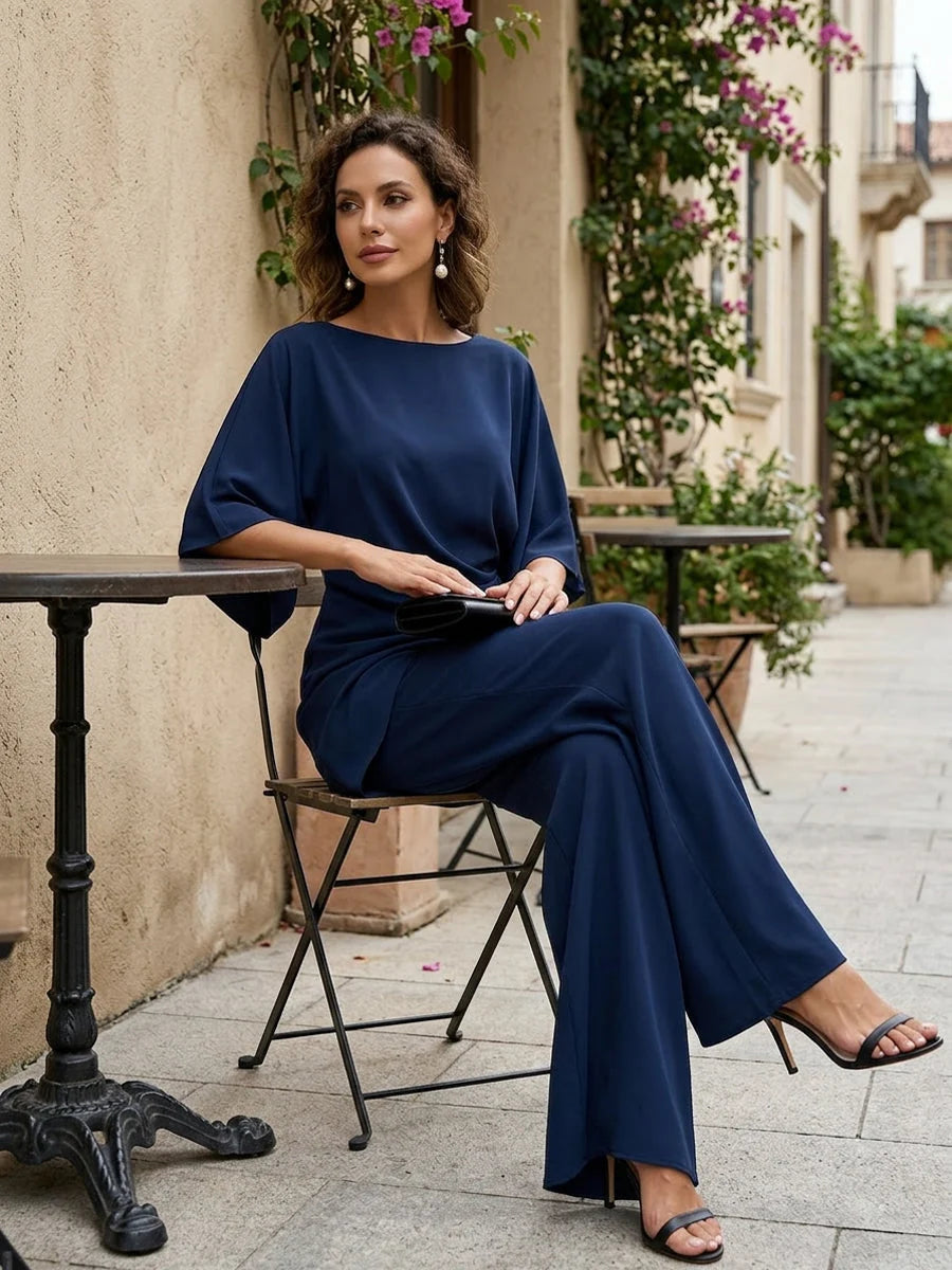 Gabriella | Conjunto de blusa drapeada y pantalones de pierna ancha
