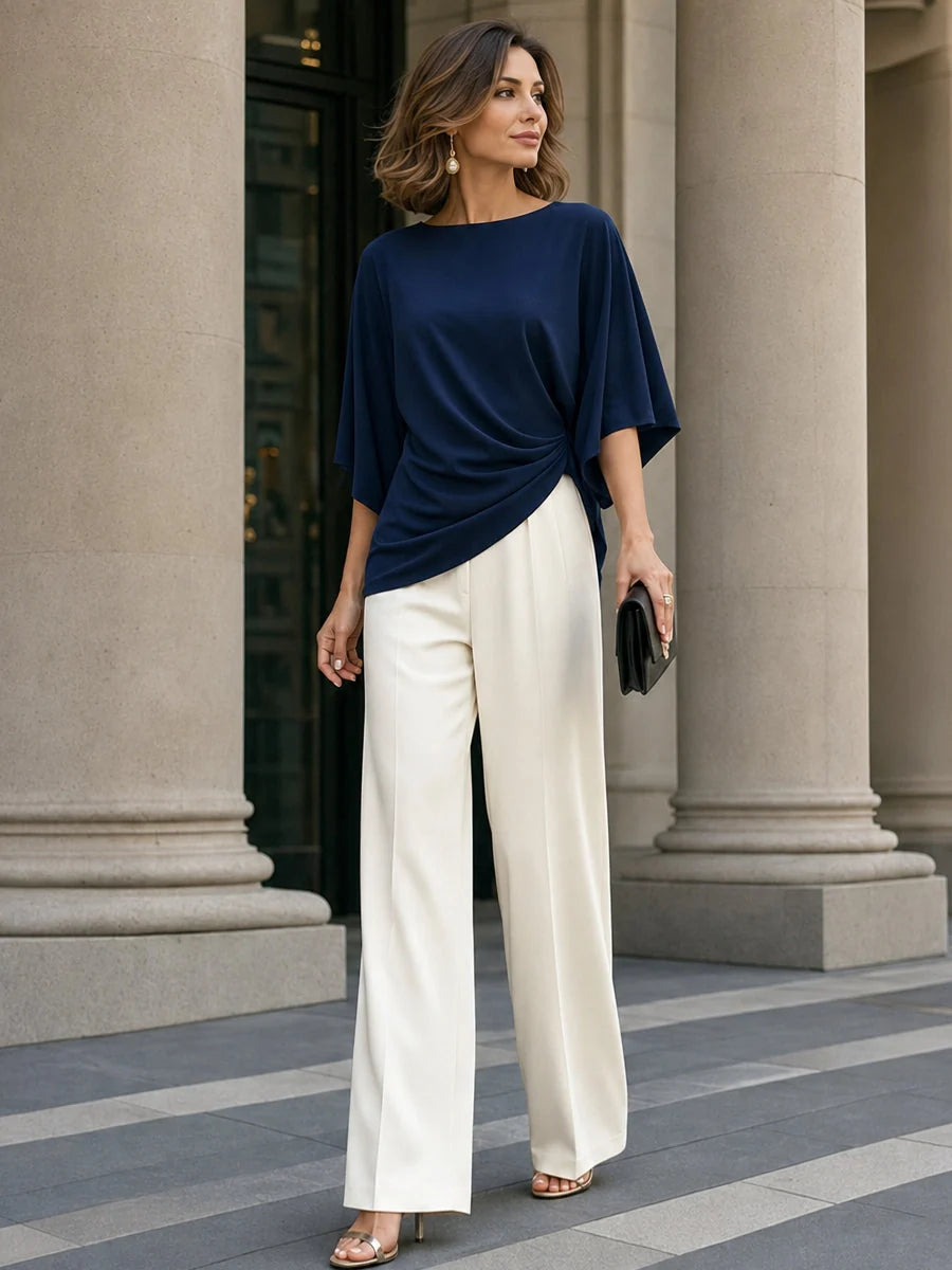 Gabriella | Conjunto de blusa drapeada y pantalones de pierna ancha