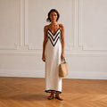 Emma | Vestido largo estilo slip con bordes en contraste con motivo chevron