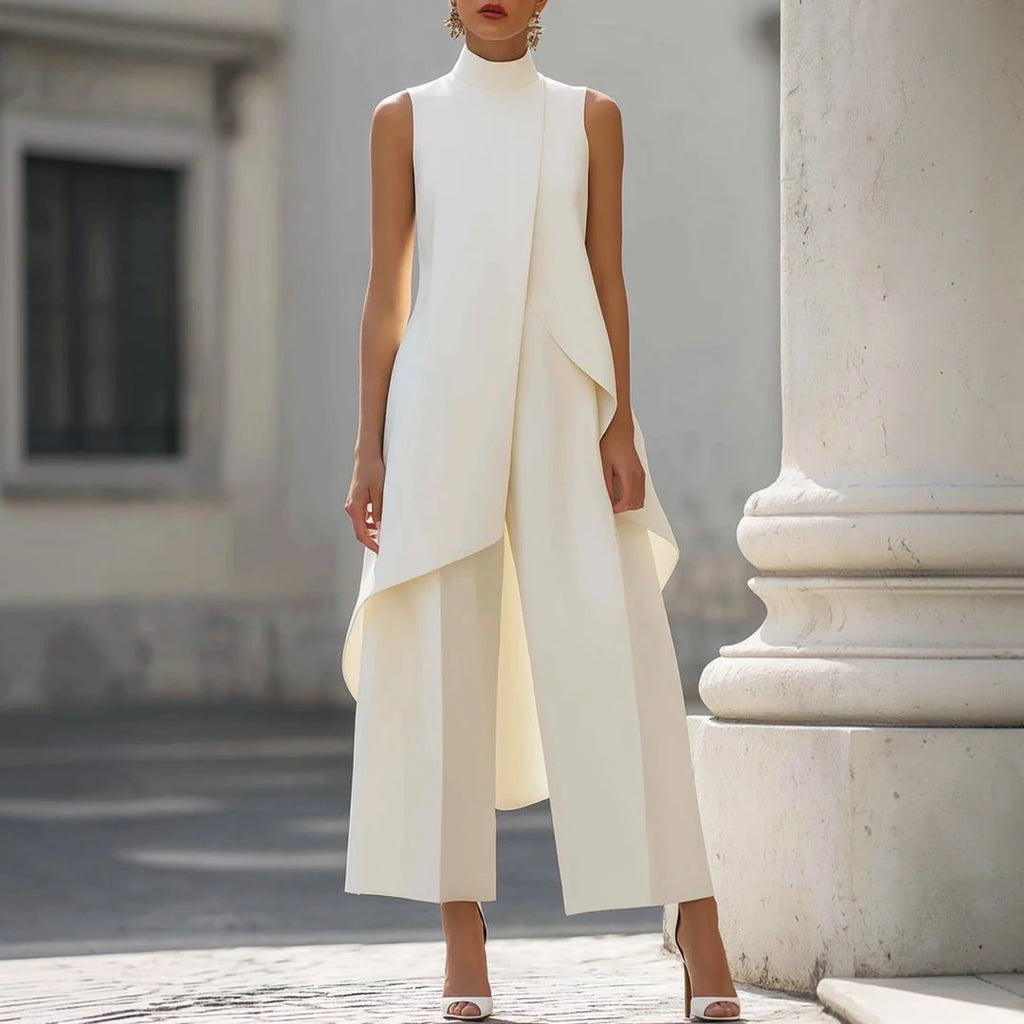 Valentina | Mono elegante con top de cuello alto drapeado
