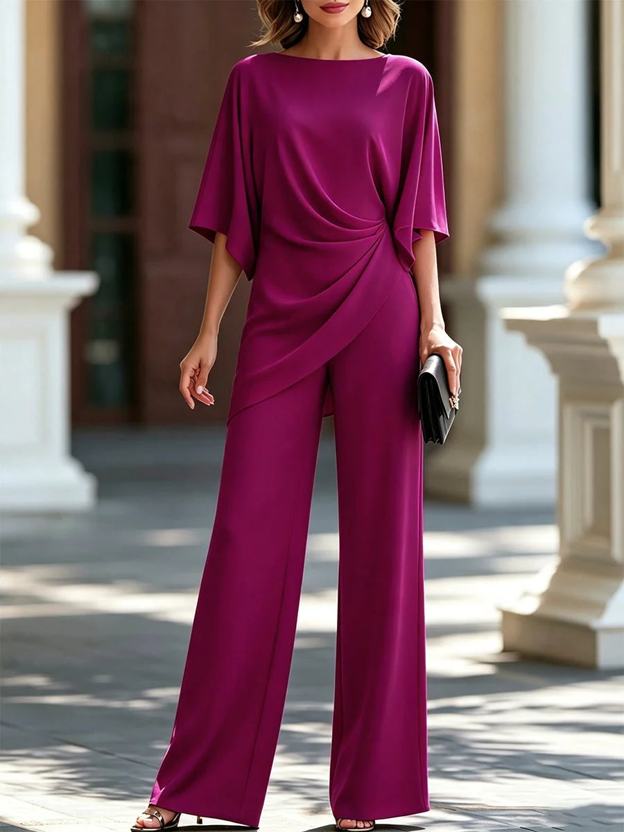 Gabriella | Conjunto de blusa drapeada y pantalones de pierna ancha