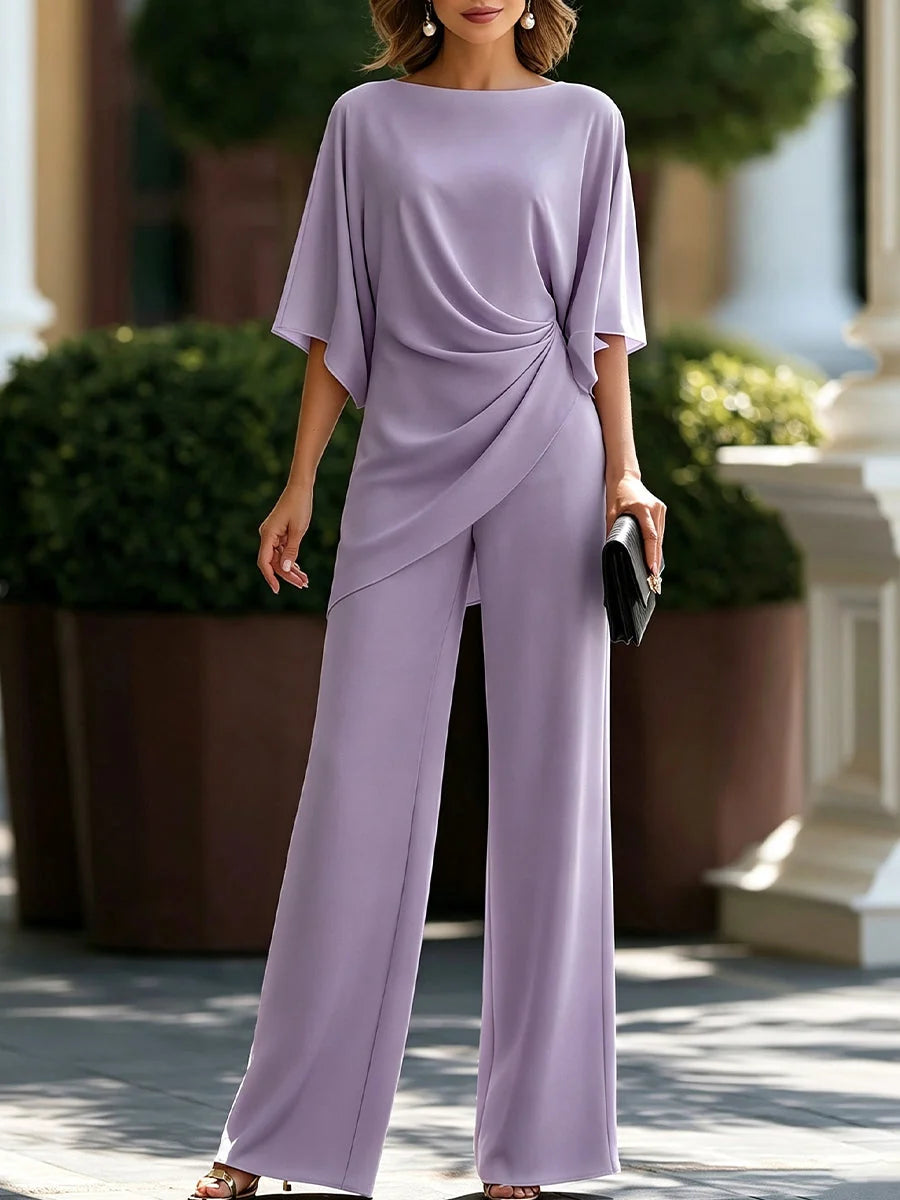Gabriella | Conjunto de blusa drapeada y pantalones de pierna ancha