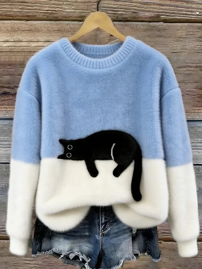 Cristina | Elegante suéter extragrande con estampado de gato