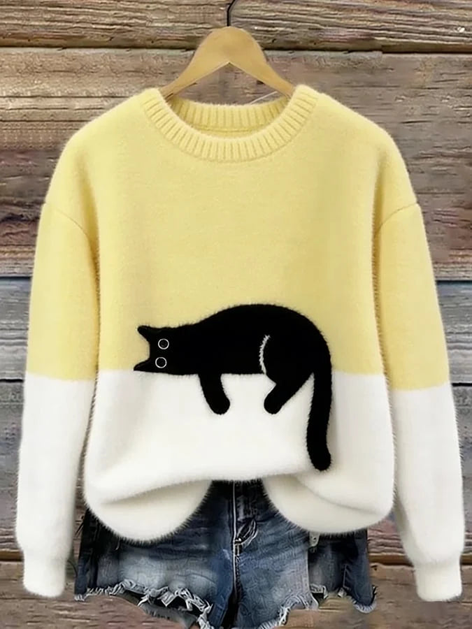 Cristina | Elegante suéter extragrande con estampado de gato