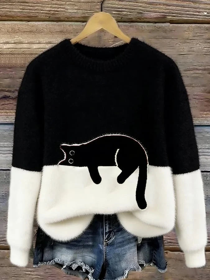 Cristina | Elegante suéter extragrande con estampado de gato