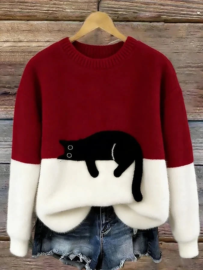 Cristina | Elegante suéter extragrande con estampado de gato