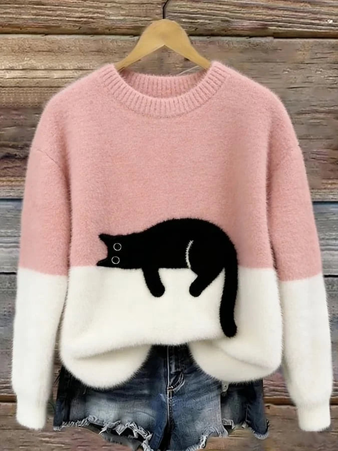 Cristina | Elegante suéter extragrande con estampado de gato